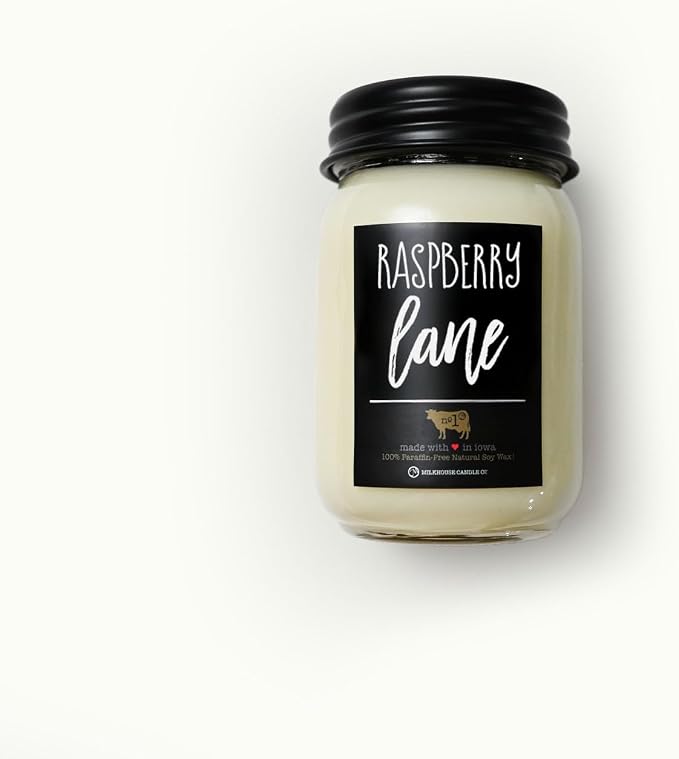 Milkhouse Candle Company Raspberry Lane Soy Candle - Mandarin | Raspberries | Vanilla Scented - 13 oz Mason Jar with Lid, 70+ Hour Burn Time, Made in the USA
