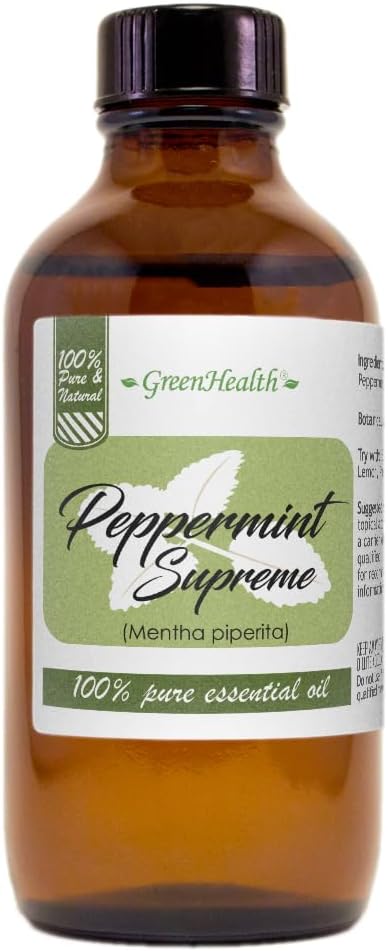Peppermint Essential Oil (Mentha piperita) – 4 fl oz – Amber Glass Bottle with Cap – 100% Pure & Natural – Premium Therapeutic Grade – GreenHealth