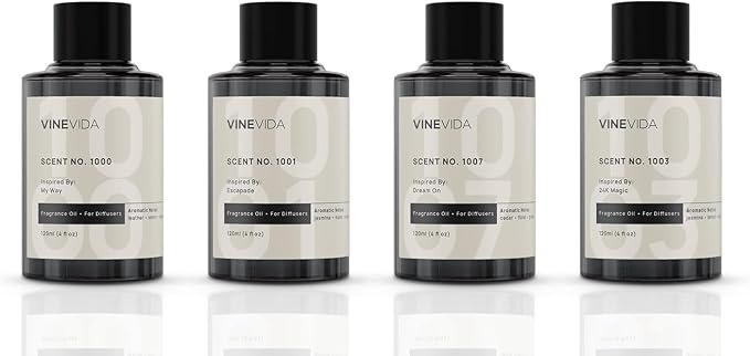 VINEVIDA (Pack of 4) Hotel Fragrance Collection Diffuser Oil - Hotel Scents Diffusers for Home - Cold Air Diffuser Oil - Hotel Scent Essential Oil, Diffuser Scents No. 1000, No.1001, No.1007, No.1003