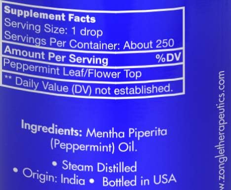 Zongle Peppermint Essential Oil, India, Safe To Ingest, Mentha Piperita, 15 mL