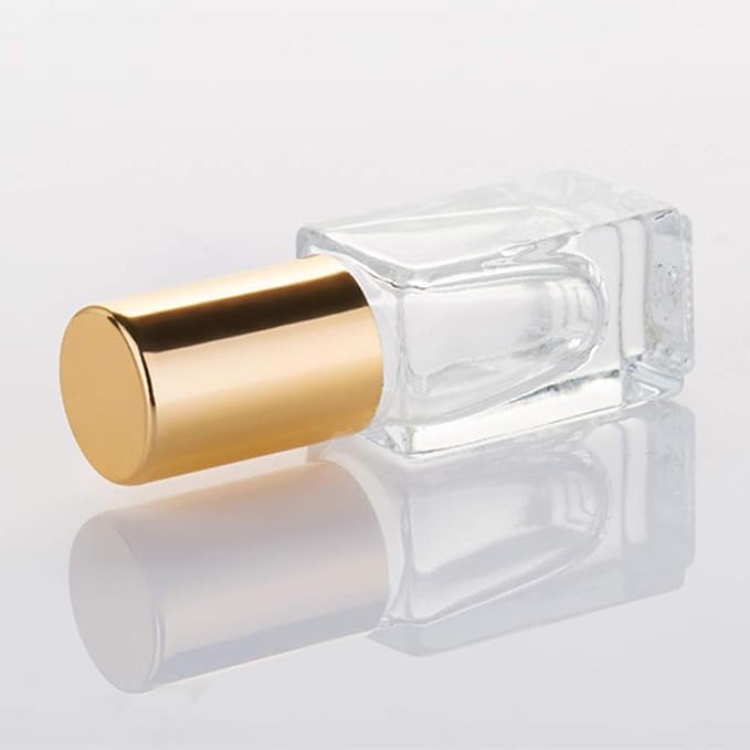 3ml Square Glass Roller Bottle For Essential Oils,Mini Glass Bottles With Stainless Steel Roller Balls,Gold Aluminum Caps Portable Roll-On Vial Aromatherapy Perfume Container-10 Pack