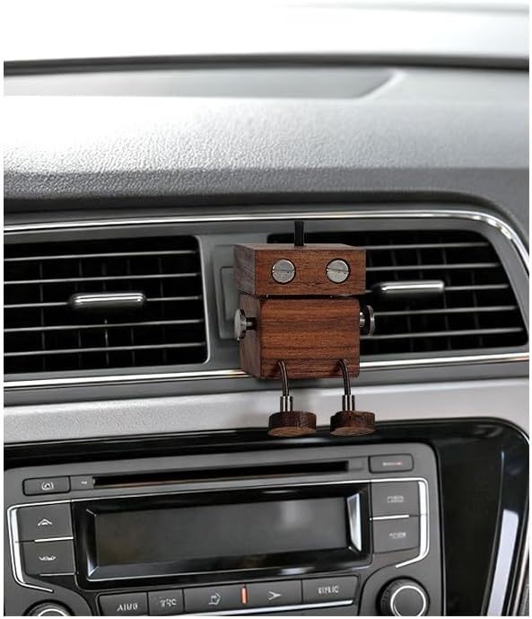 Car Air Diffuser - 2-in-1 Shaking Wooden Man Figurine & Refillable Aroma Vent Clip with 5ml Capacity + 5 Sticks, Walnut Wood Essential Oil Air Freshener Car Dashboard Accessories Decor Gift for Driver
