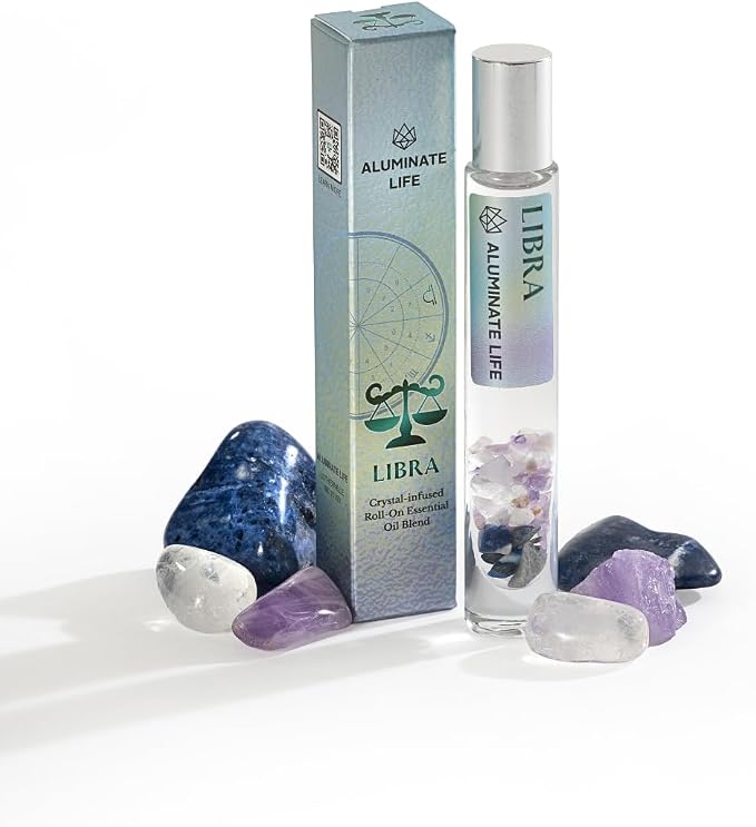 Libra Zodiac Crystal-Infused Essential Oil Rollerball, Aromatherapy Blend - Harmony & Calm, Premium Astrology Sign Birthday Gift, Natural Therapeutic Roller, 10 mL