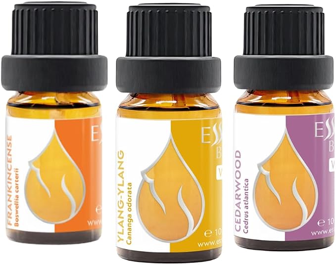 Set Evening Meditation Organic Essential Oils |0.84 Fl Oz | Frankincense (5ml) + Ylang Ylang (10ml) + Cedarwood (10ml) | 100% Pure and Natural | Undiluted | Therapeutic Grade | Non-GMO | 3 pcs