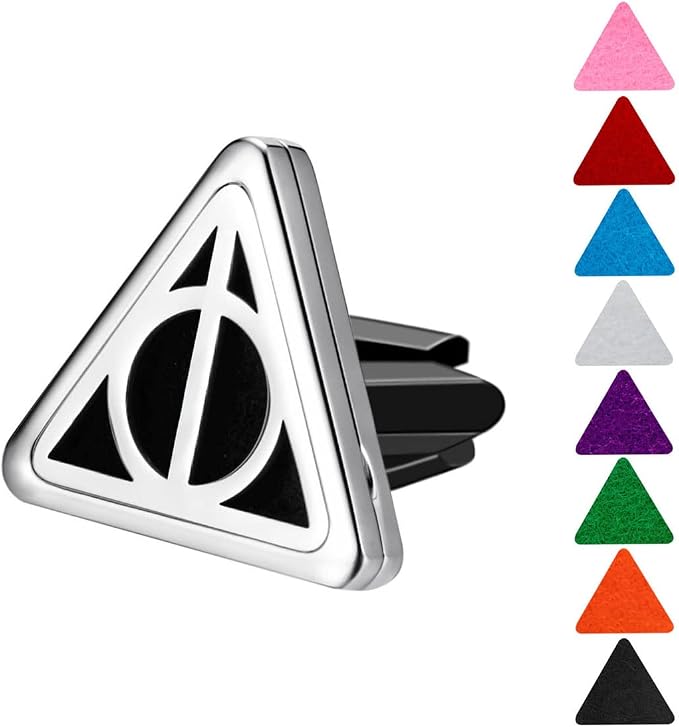 Wild Essentials Potter Hallows Essential Oil Car Vent Diffuser, Stainless Steel Locket Pendant with 8 Color Refill Pads, Customizable Color Changing Air Freshener for Aromatherapy