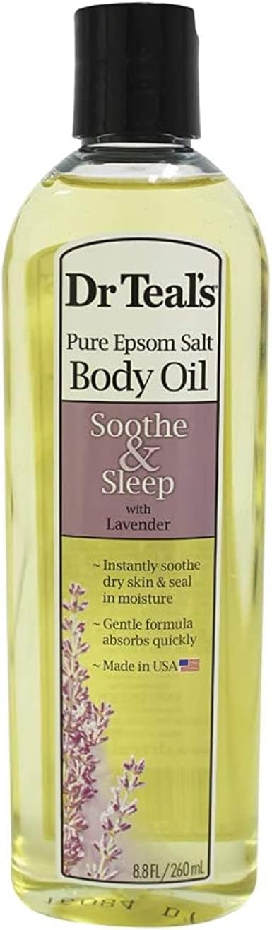 Dr Teal's Moisturizing Bath and Body Oil, Soothe & Sleep with Lavender Essential Oil, 8.8 fl oz
