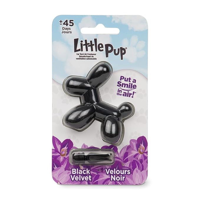 Little Pup 96605 Black Velvet Scent, Car Air Freshener, Clips to A/C Air Vent, Alcohol-Free Fragrance Oil, Non-Hazardous and Non-Toxic Plastic, Set of 1 (Pack of 2)