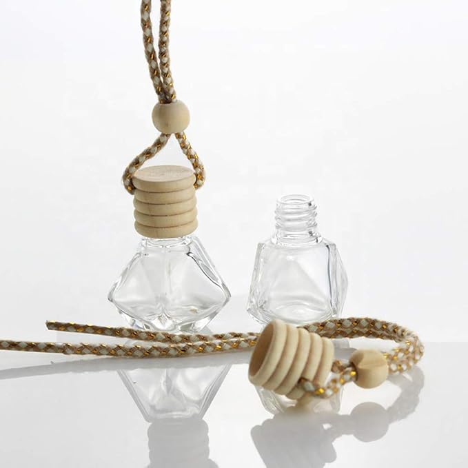10 Packs Car Hanging Diffuser Empty Glass Perfume Bottles Air Freshener Diffuser Bottle Pendant Oil Fragrance Aromatherapy Bottle Ornament Decor (diamond)