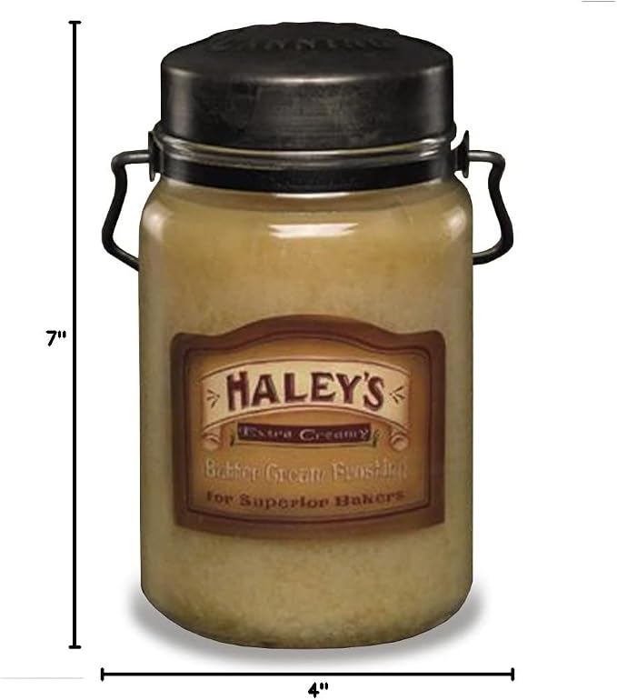 McCall’s Candles | Haley’s Butter Frosting | 26 oz Scented Candle | USA-Poured | Vintage Rustic Jar with Carrying Handle | Sweet Vanilla Buttercream Fragrance
