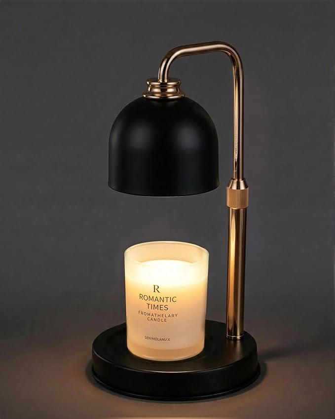 Funistree Candle Warmer Lamp with Timer Dimmer, Adjustable Height Birthday Gifts for Women Mom, Modern Vintage Black Candle Warmer, Vintage Home Decor for Scented Jar with 2 Bulbs