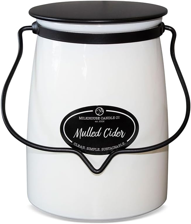 Milkhouse Candle Company Mulled Cider Soy Candle - Apple Cider | Cinnamon & Clove | Orange Zest Scented - 22 oz Butter Jar with Lid, 120+ Hour Burn Time, Made in the USA