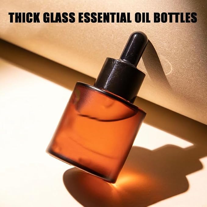 Happyupcity 2Pcs 30ml/1 oz Glass Dropper Bottles with Black Eye Droppers Lid Empty Refillable Essential Oil Bottles Travel Perfume Sample Vials Essence Liquid Cosmetic Containers