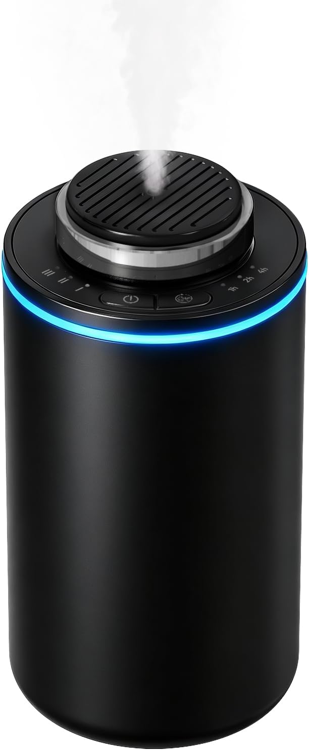 Essential Oil Diffuser,15ml Waterless Scent Diffuser,Rechargeable Portable Travel Diffuser with 3 Mist Mode & Timers,Dual Color LED Light,Small Car Air Freshener for Home,Office,Car, Black