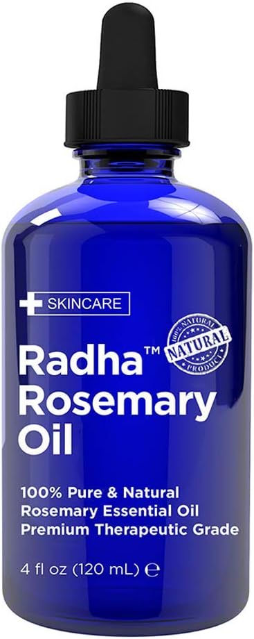 Radha Beauty - 4 oz. Rosemary Essential Oil - 100% Pure Therapeutic Grade, Steam Distilled for Aromatherapy, Relaxation, Scalp, Healthy Hair Growth, Dry Skin, DIY Essential Oil