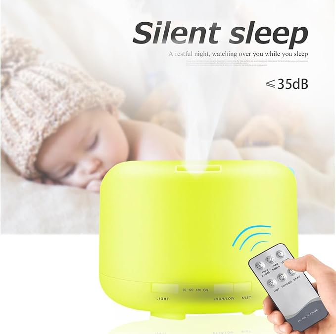 500ml Essential Oil Diffuser with Remote Control, Premium Ultrasonic Aromatherapy Diffusers Scent Humidifier Vaporizer Auto-Off Timer for Large Room Home, Yellow (White)