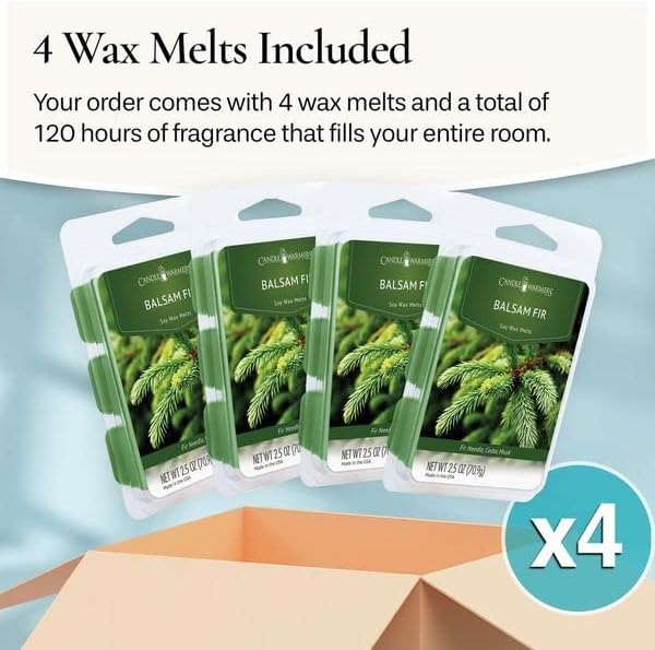 Candle Warmers Etc Classic Wax Melts 2.5oz, Balsam Fir Fragrance (4-Pack) – Each Pack has x4 2.5 oz Wax Melts and 30 Hours of Fragrance – Perfect for bedrooms, Living Rooms, and bathrooms