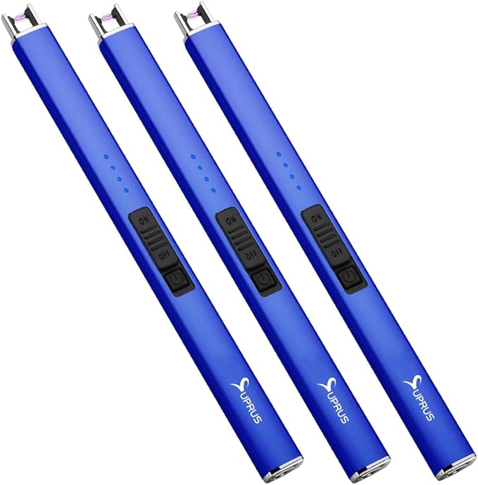 SUPRUS Electric Arc Windproof Flameless USB Lighter Rechargeable Lighter with Safety Lock for Candle BBQ Camping (Dark Blue, 3)