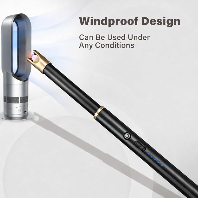 Electric Candle Lighter Windproof USB Rechargeable Flameless Long Neck Lighter for Candles Gas Stove Fireplace BBQ Kitchen Grills (Black Champagne Gold)