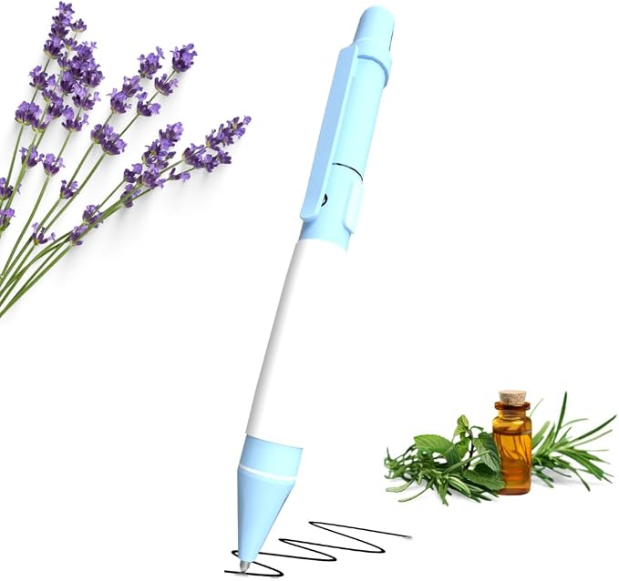 Aromatherapy Writing Pen Battery with Real Ink Tip and Hidden Diffuser Port, Soft Touch Ballpoint for Note Taking, Signature, and On-The-Go Relaxation, Rechargeable Wellness Gift for Office (Sky)