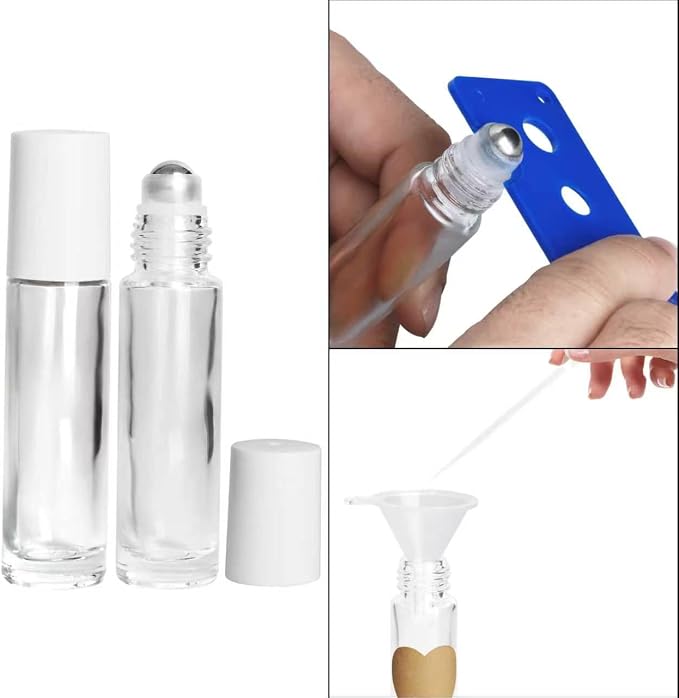 24-Pack 10ml Clear Glass Roll-On Bottles with Stainless Steel Rollers, Refillable Roll-On Applicators for Essential Oils, Castor Oil, Aromatherapy, and Empty Deodorant Containers