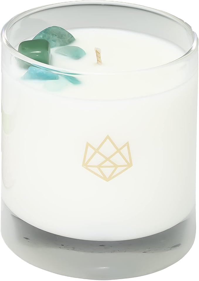 Bloom Aromatherapy Candle for Spiritual Healing, Wellness & Meditation – Amazonite Crystal-Infused with Lavender, Neroli & Jasmine – 14.5 oz Long-Burn Coconut Wax, Reusable Glass