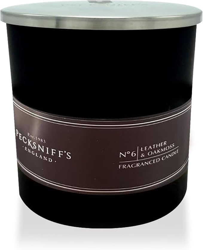 Pecksniffs Black Leather & Oakmoss Scented Candle | 1 Wick, 184g/6.49oz