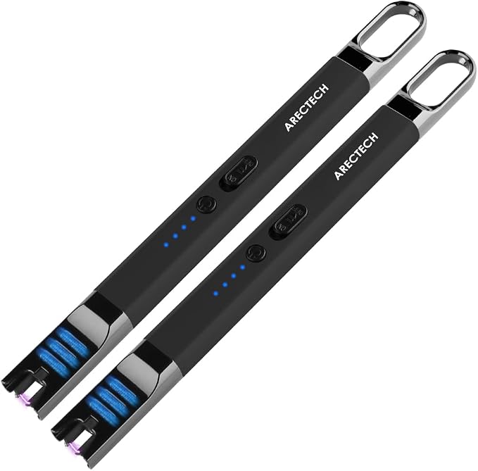 ARECTECH Electric Candle Lighter Rechargeable USB Long Gill Lighter for Candle Cooking Camping BBQs Fireworks (Black&Black, Pack of 2)