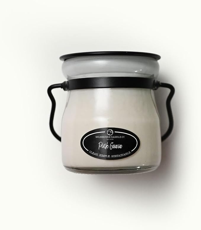 Milkhouse Candle Company Pink Guava Soy Candle - Summer Fruits | Citrus Sparkle | Freesia Scented - 5 oz Cream Jar with Lid, 35+ Hour Burn Time, Made in the USA