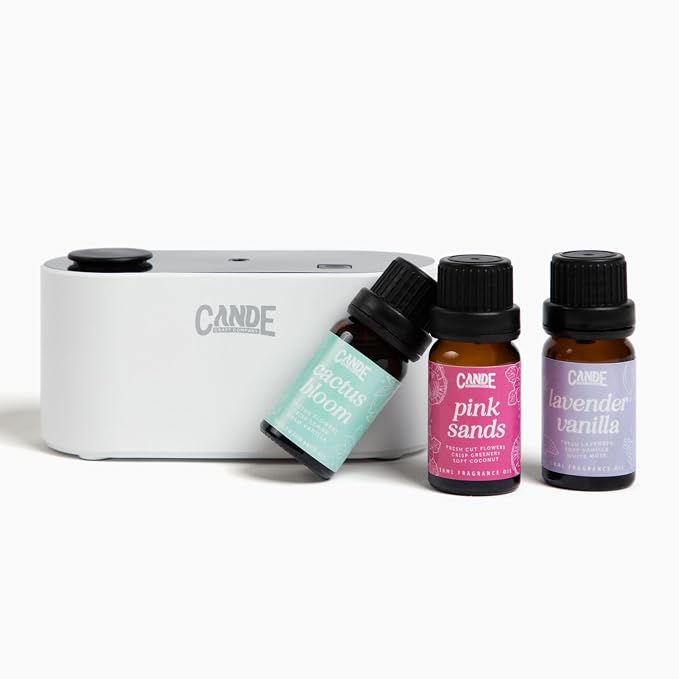 CE CRAFT Waterless Travel Diffuser Gift Set - Rechargeable Diffuser for Aromatherapy - Includes 3 Fragrance Oils - Fragrance Dispenser for Office and Home - Floral, White