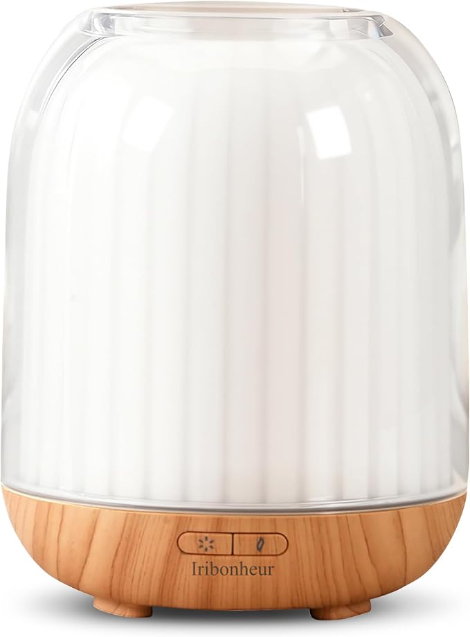 Essential Oil Diffuser with Night Lamp | 120ml USB Portable Aroma Diffuser with Wood-Grain Base & Glass-Look Cover | Humidifier with Lights | Small Humidifier for Bedroom, Office | Room Décor | Gift