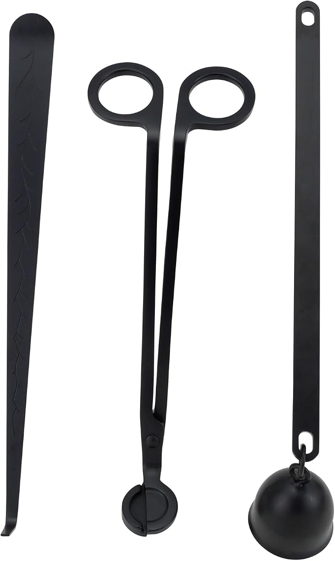 3 in 1 Candle Accessory Set with Candle Wick Trimmer & Wick Dipper & Candle Snuffer Extinguisher, Wick Cutter & Wick Scissor Candle Gift Set for Candle Lovers(Black)
