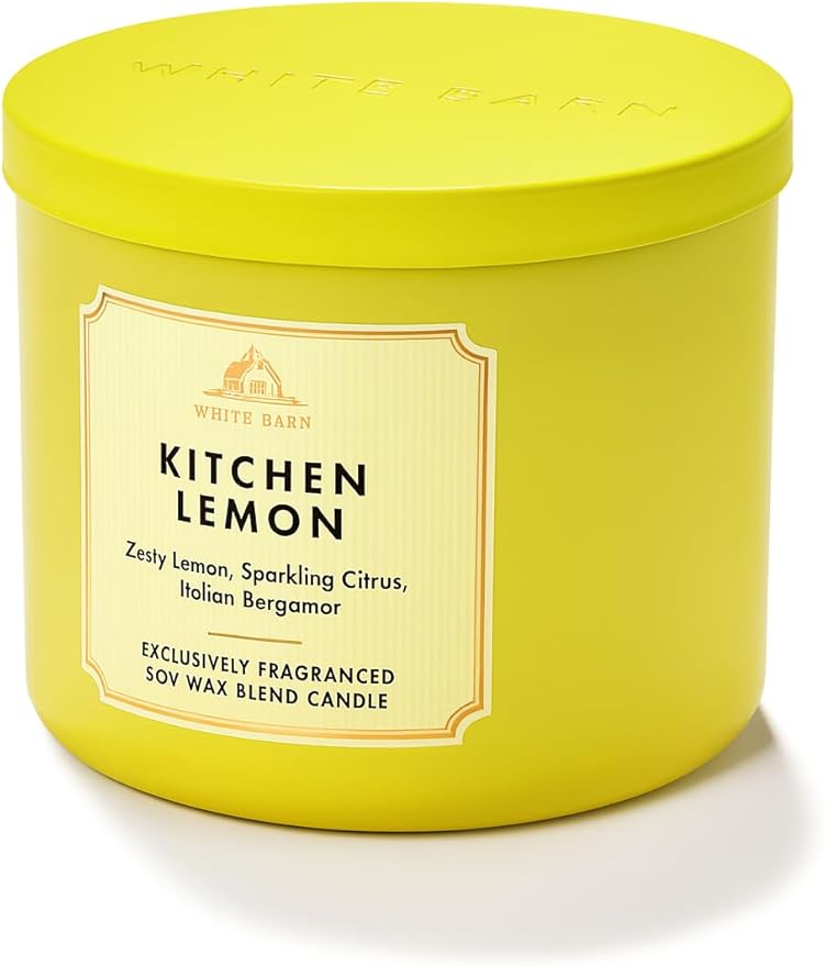 Bath & Body Works Kitchen Lemon 3-Wick Candle 14.5 oz – Zesty Lemon, Sparkling Citrus & Italian Bergamot – Bright Room-Filling Fragrance