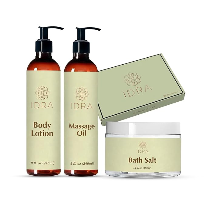 IDRA Reset & Restore Trio – Hydrating Body Lotion, Relaxing Massage Oil & Mineral Bath Salt | Natural Self-Care Gift Set for Relaxation, Stress Relief & Skin Nourishment | Spa-Inspired Wellness Kit