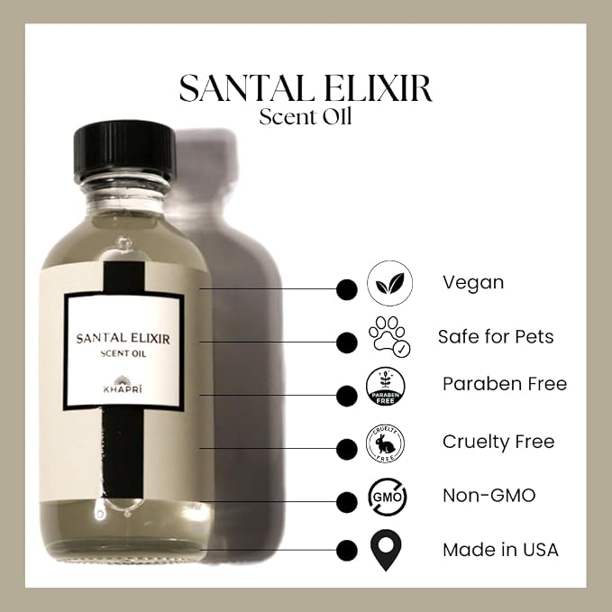 Hotel Inspired Home Perfume Collection - Santal Elixir Scent - Premium Essential Oil Blend for Diffusers (150mL / 5.1 Fl Oz) Aroma with Sandalwood, Cardamom, Geranium | Long-Lasting, Made in USA