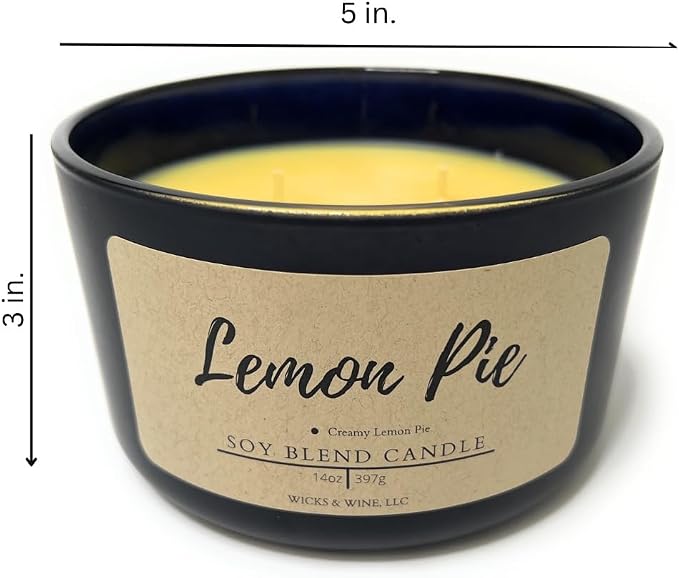 Wicks & Wine Soy Blend 3-Wick Cotton CORE Candle 14oz (Lemon Pie)