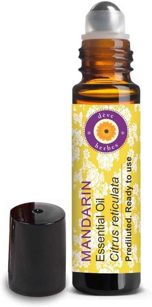 Deve Herbes Mandarin Essential Oil (Citrus reticulata) Pre Diluted Ready to Use Roll-on Blend for Aromatherapy and Topical Skin Application for Kids and Adults 10ml (0.33 oz)