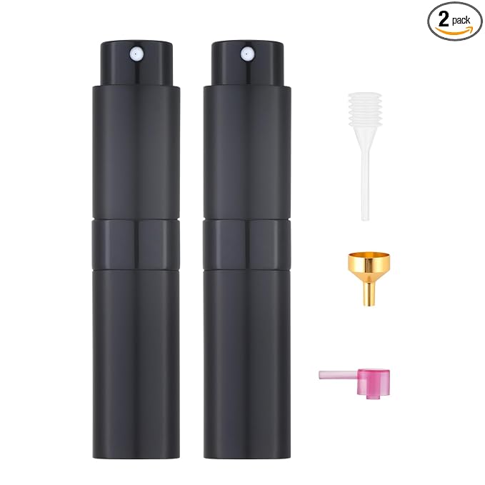 Tekson 8ml Travel Perfume Atomizer Refillable, Mini Cologne Spray Bottle Empty, Small Aftershave Portable Sprayer for Liquid Dispenser (Black)