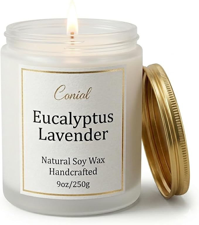Eucalyptus Lavender Strong Scented Soy Candle for Home,Non Toxic Natural Aromatheraphy Candles,50H Long Burning Smokeless Jar Candel, Home Fragance Gift for Stress Relief,Relax,Holiday(9oz)