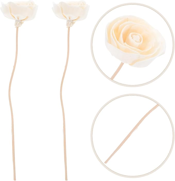 KALLORY Rattan Reed Diffuser Flowers 2pcs Set with Wood Aromatic Flower Replacement for Home Fragrance Decoration Essential Oil Diffuser for Living Room and Bedroom