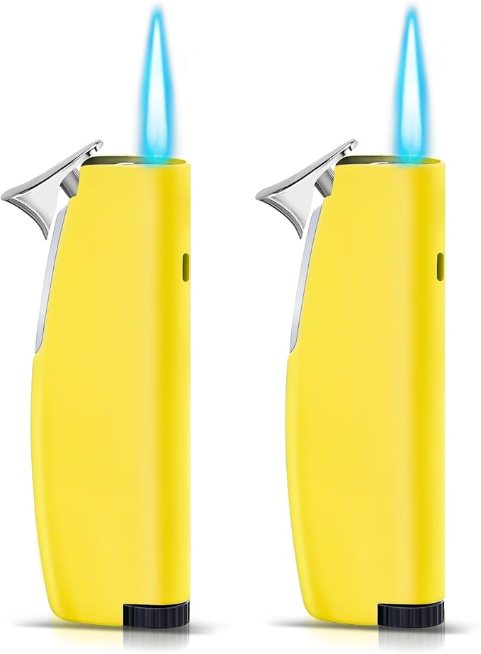 Women's Mini Butane Torch Lighter, Windproof Jet Flame Refillable Adjustable Candle Lighter for BBQ, Camping, Daily Use, Ideal Gift, 2 Pack (Yellow, Butane Not Included)