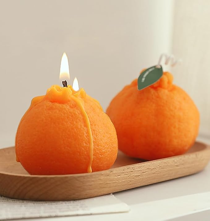 4 Pack Large Orange Shaped Fruit Candles Gift, Vegan Citrus Scented Candles, Spring Summer Mother's Day Farmhouse Table Decor, Tiered Tray Centerpiece, Housewarming Thanksgiving Party Favors