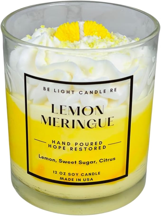 Lemon Candle | Purpose-Driven Soy for Women Scented | 12oz Whipped Topping | Non-Toxic Soy Candle Food Gifts for Women | Be Light Candle RE (Lemon Meringue)