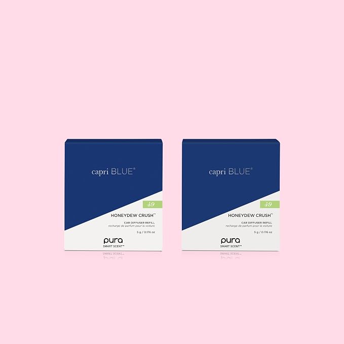 Capri Blue Pura Car Diffuser Refills - Includes 2 Car Air Freshener Pura Scent Diffusers - Long Lasting Air Freshener - Refills Only - Notes of Honeydew, Grapefruit & Apple (Honeydew Crush, 2 Pack)