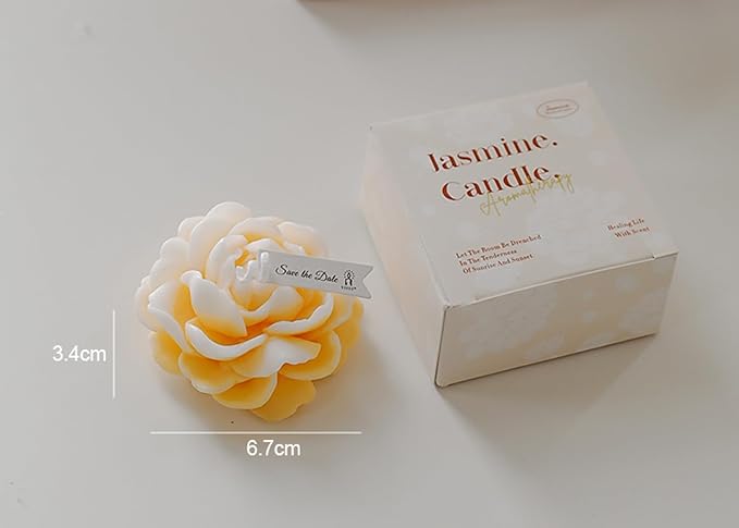 Jasmine Flower Shape Scented Candle,50G Multicolour Romantic Soy Wax Aesthetic Decorative Healing Candle for Valentine's Day Wedding Birthday,Prefect Gift for Meditation Stress Relief Mood (Yellow)