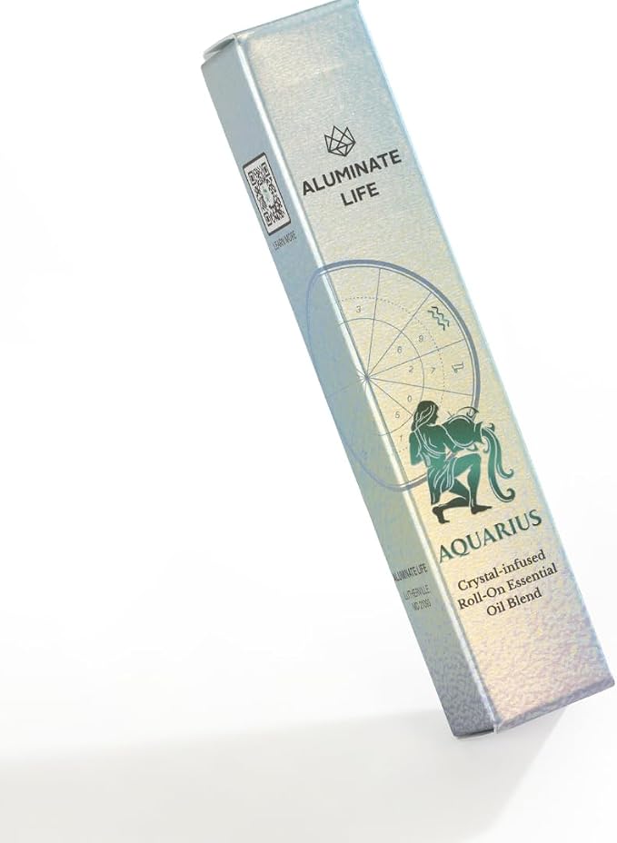 Aquarius Zodiac Crystal-Infused Essential Oil Rollerball, Aromatherapy Blend - Creativity & Clarity, Premium Astrology Sign Birthday Gift, Natural Therapeutic Roller, 10 mL