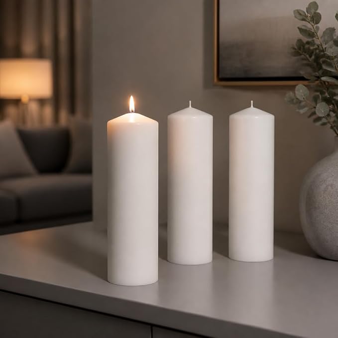 yummi 3" x 10" White Round Pillar Candles - 3 per Pack