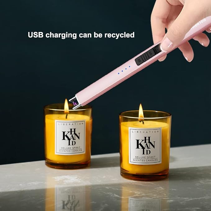 MeeToo Electric Candle Lighter Rechargeable Type-C - Gifts for Wife Men Women Nana, USB Plasma Arc Windproof Lighters for Candle Christmas Camping Kitchen Rose Gold