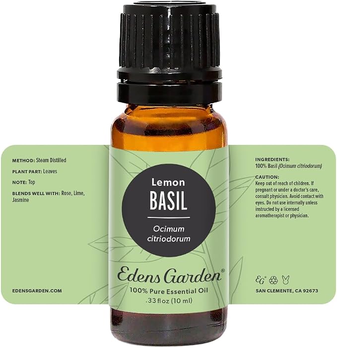 Edens Garden Basil- Lemon Essential Oil- 100% Pure Premium Grade, Undiluted, Natural, Therapeutic, Aromatherapy, The Best for Diffuser, Candle, Laundry, Humidifiers 10 ml (.33 fl oz)