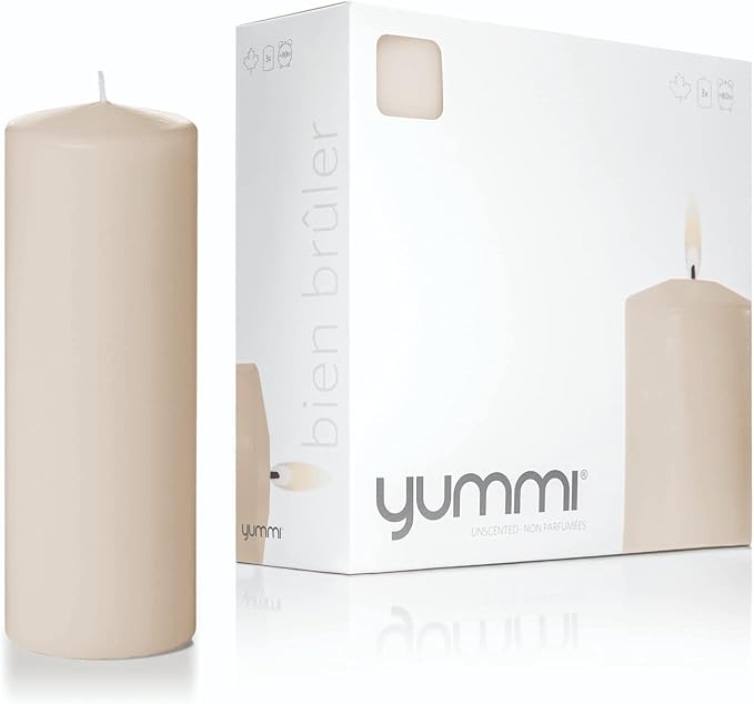 Yummi 3" x 8" Sandstone Round Pillar Candles - 3 per Pack