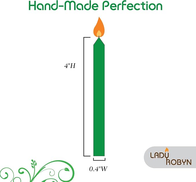 Set of 20 Solid Color Taper Candles – 4-Inch Dripless Paraffin Wax Candles with Cotton Wick – Ideal for Weddings, Shabbat, Holiday & Home Decor, Gift Set (Green)